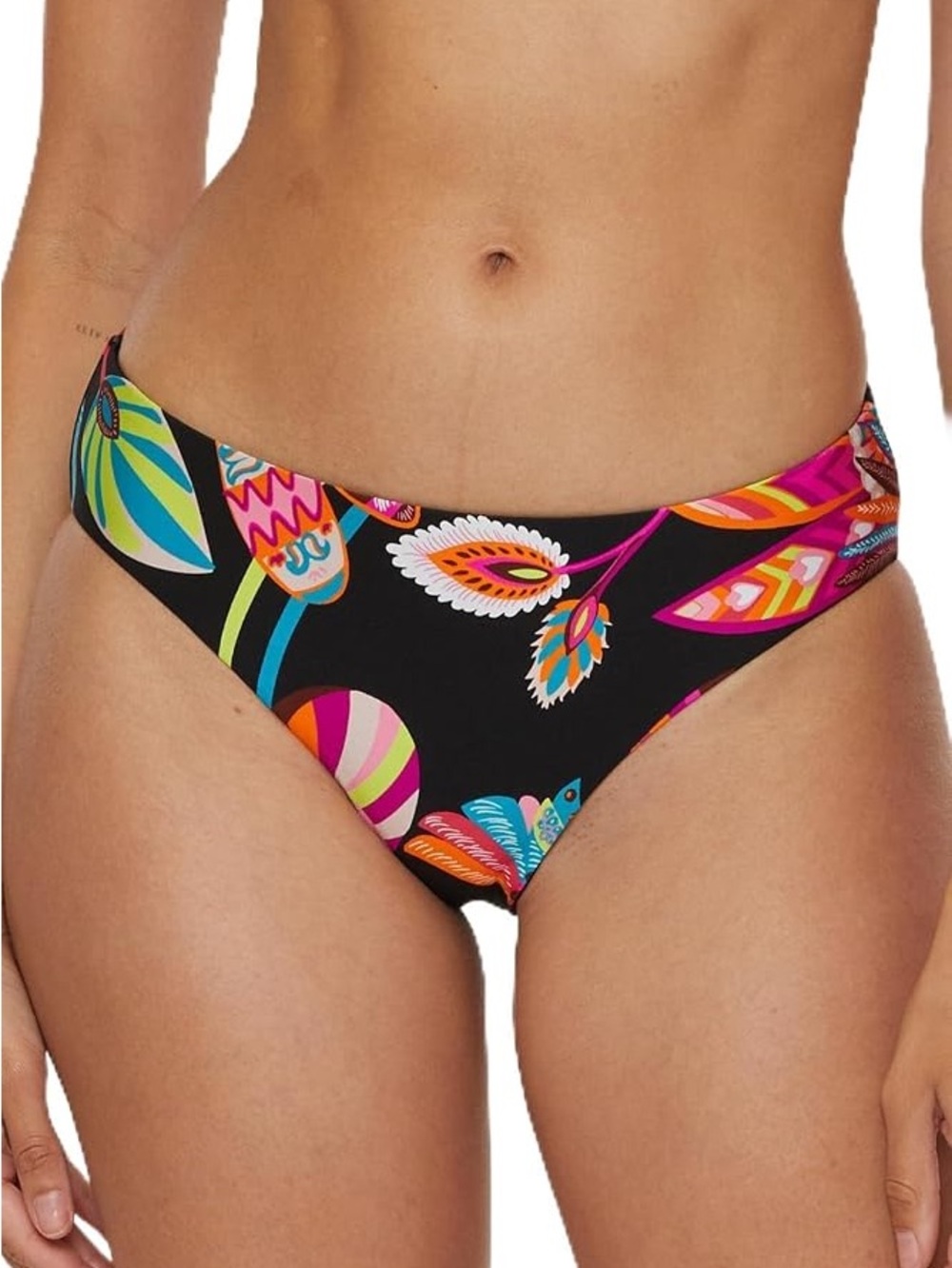 Trina Turk Black Bikini Bottom with Multicolor Floral Print